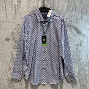 Society of Threads Men's Button Up Shirt Performance Long Sleeve Geometric XL